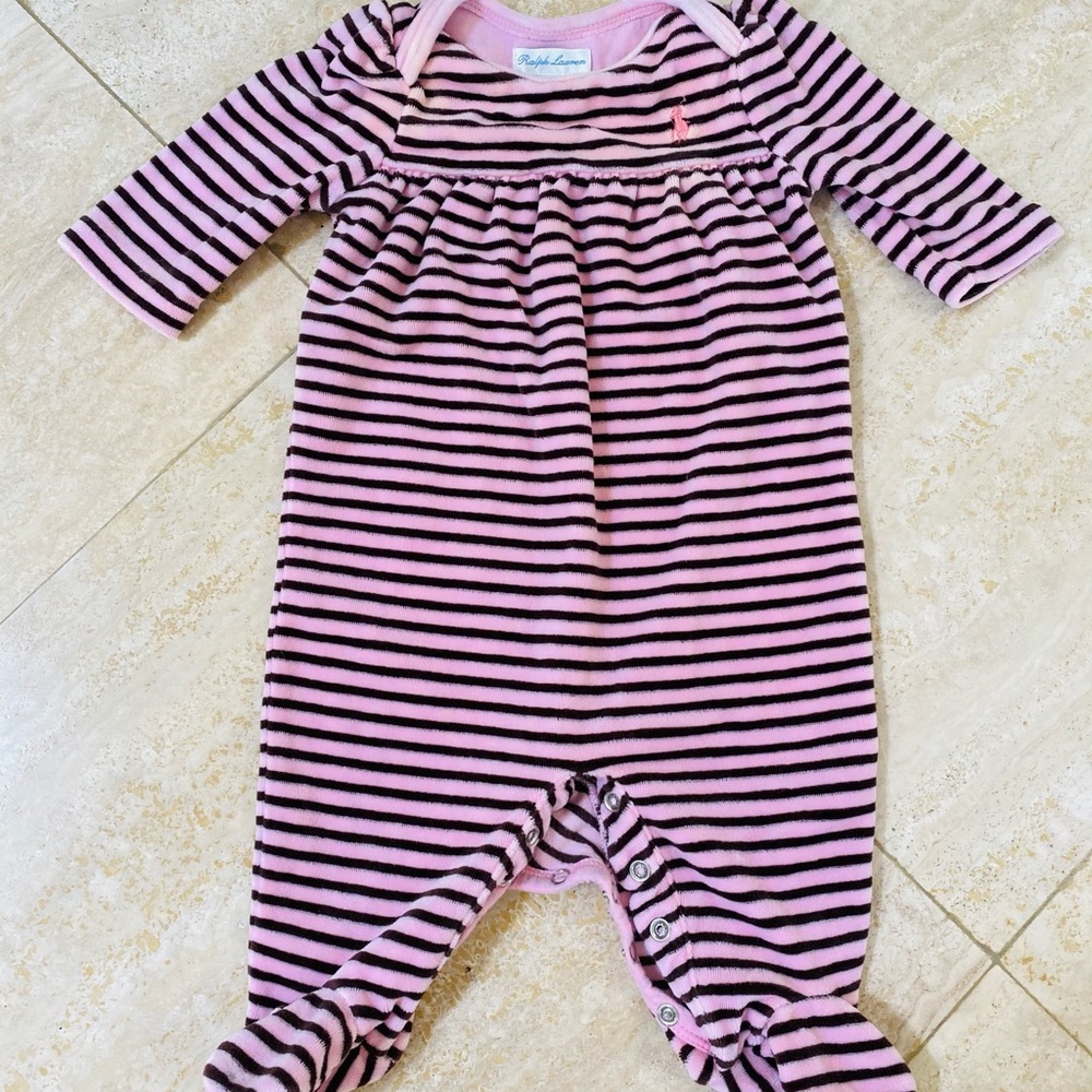 Ralph Lauren baby velour stripped onesie